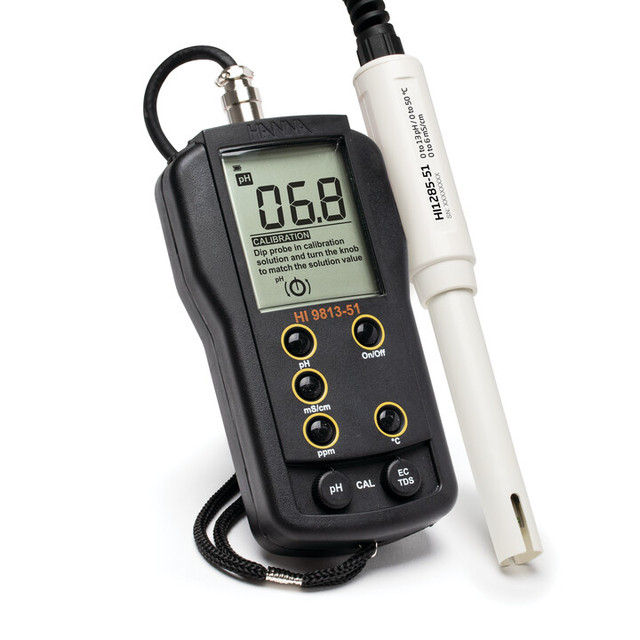 Hanna HI 9813-51 Portable pH/EC/TDS/Temp Meter with CAL Hanna HI 9813-51 Portable pH/EC/TDS/