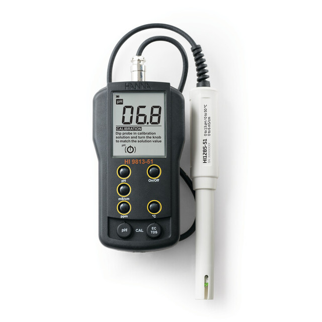 Hanna HI 9813-51 Portable pH/EC/TDS/Temp Meter with CAL Hanna HI 9813-51 Portable pH/EC/TDS/