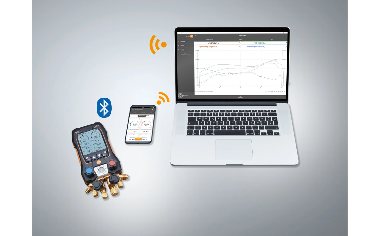 Testo 557s Smart Vacuum Kit – Smart 4 Valves digital manifold gauge Wireless testo-557s-detail-connectivity-smart-app-data-control-01